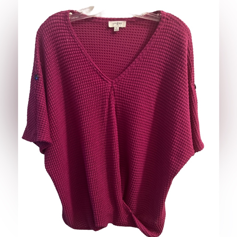 UMGEE Boho waffle knit Pink wide sleeve top Blouse Women's Size Medium